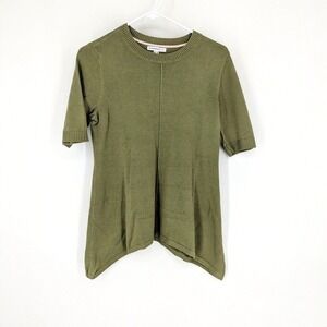 Isaac Mizrahi Live! Crewneck Cascade Hem Pullover Sweater‎ Rosemary Green Small